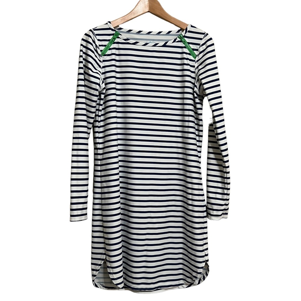 Cabana Life Zip Shoulder Long Sleeve Striped UPF 50 Shift Dress Size Medium
